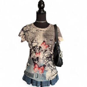 newspaper micro mesh y2k top